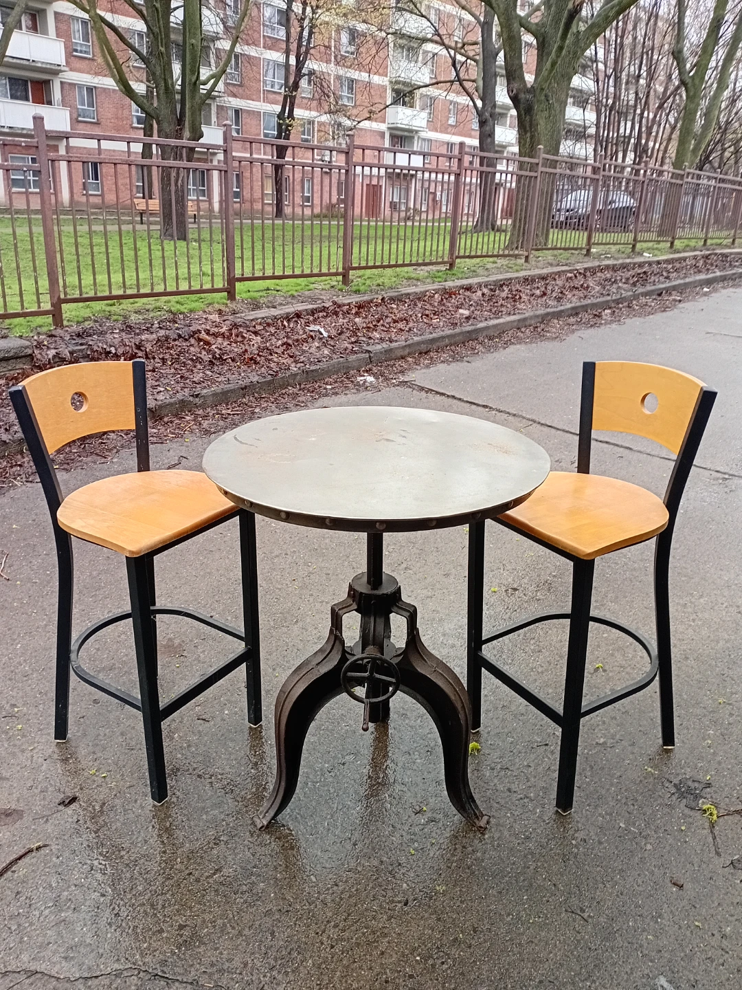Adjustable Height Industrial Bar Table and Stools Set