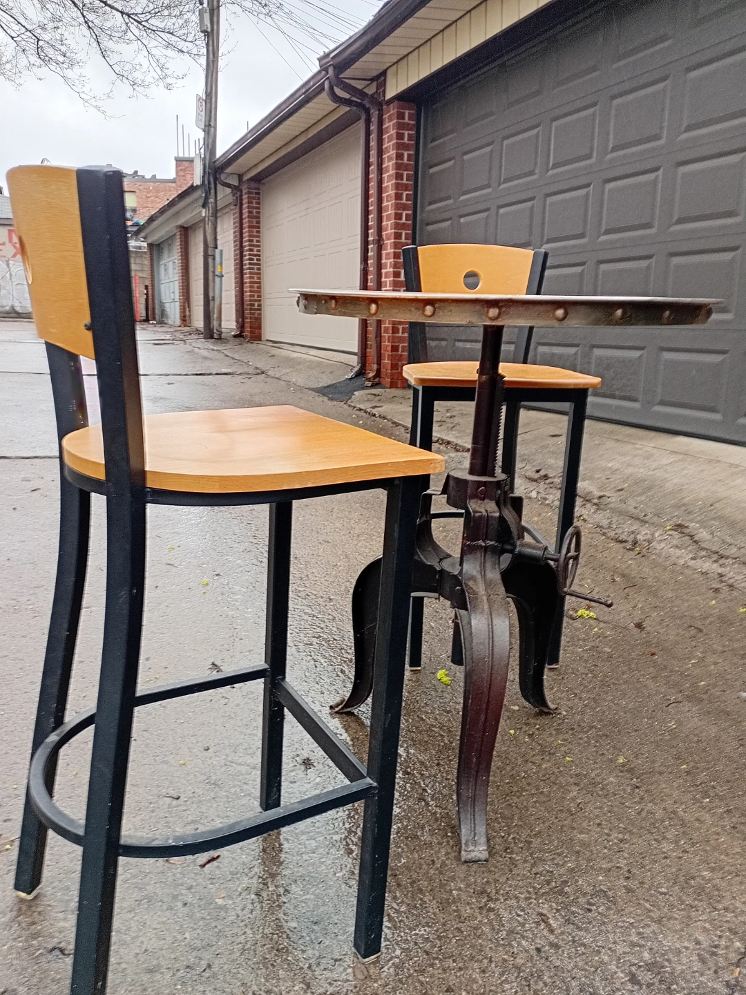 Adjustable Height Industrial Bar Table and Stools Set - photo 2
