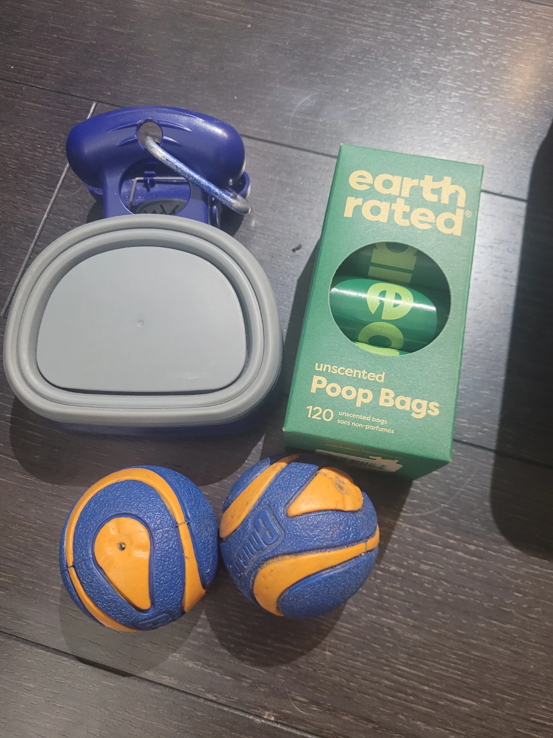 Dog poop scooper, Poop Bags, and Balls