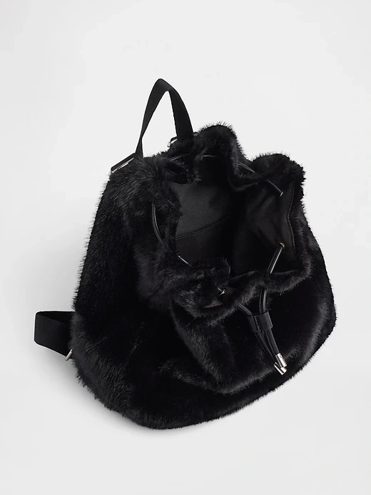 GAP Black Faux Fur Drawstring Backpack - photo 4