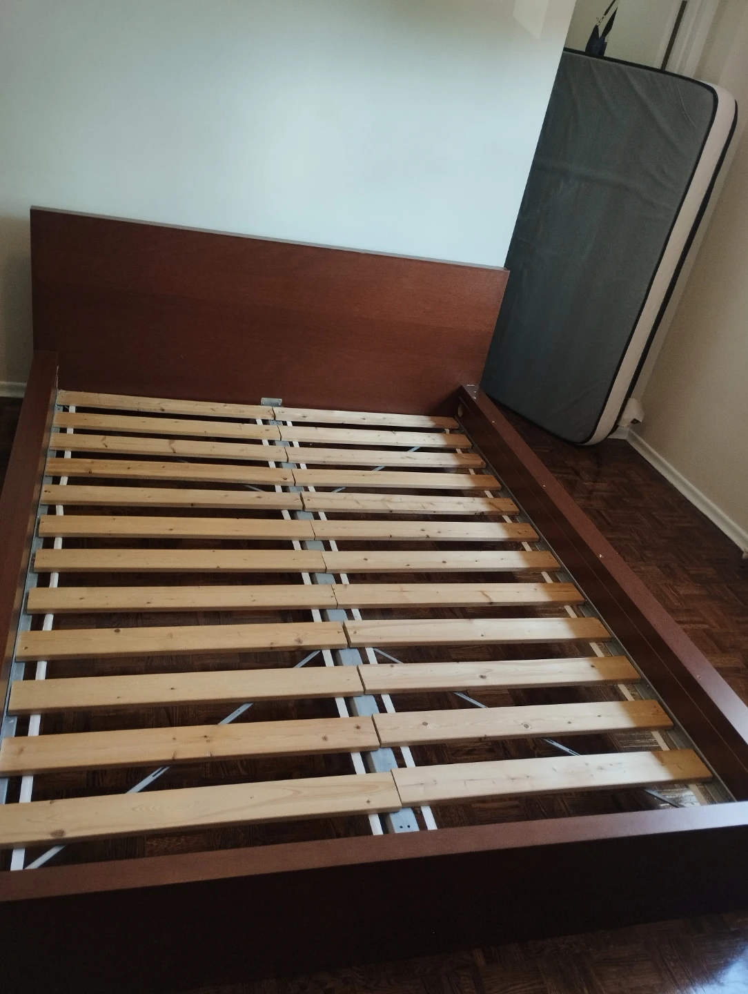 Dark Wood Queen Bed Frame with Slats