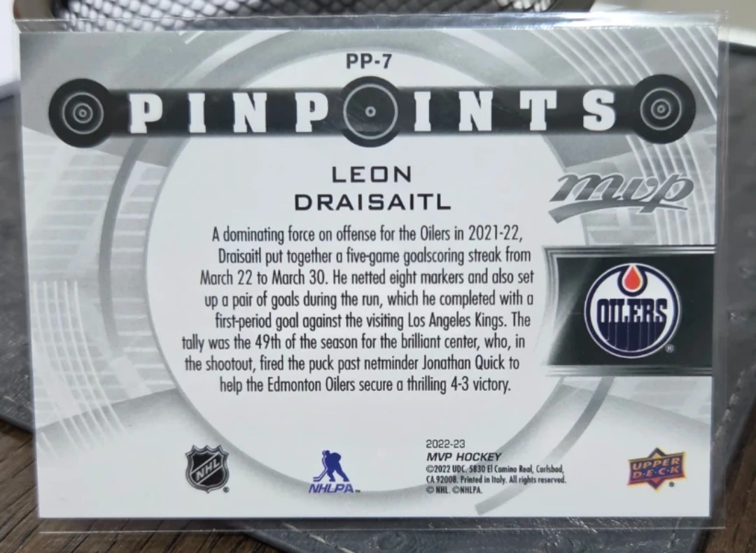 Upper Deck MVP Hockey Leon Draisaitl Pinpoints Card 2022-23 - photo 2