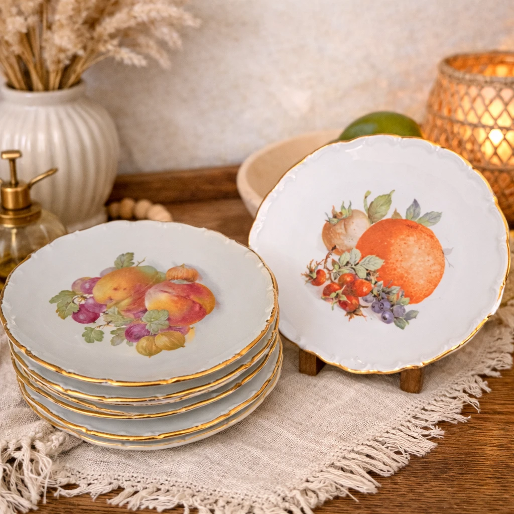 Set of 5 Vintage Fruit Dessert Plates