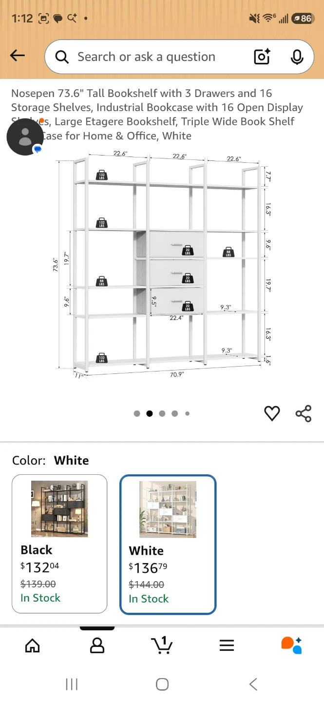 $50/OBO, unboxed,Tall Bookshelf,3 Drawers, 16 Shelves