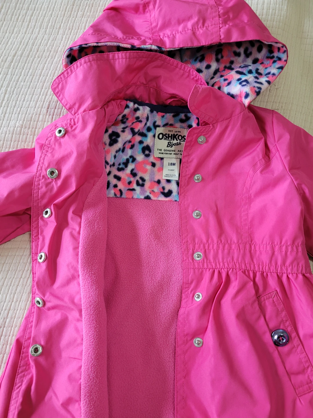 OshKosh B'gosh Pink Hooded Rain Jacket - Size 18M - photo 3