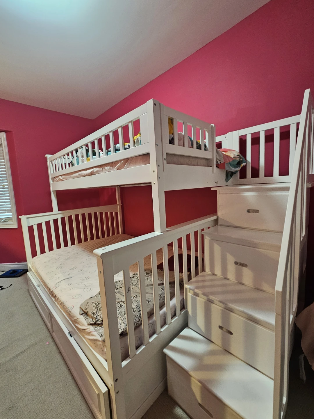 White Bunk Bed with Stairs and Storage