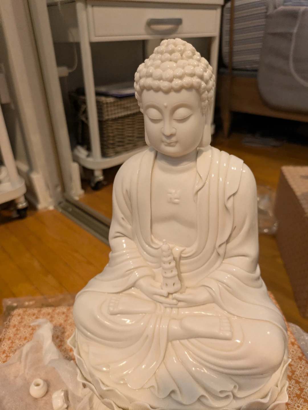 White Buddha Statue Figurine - photo 2