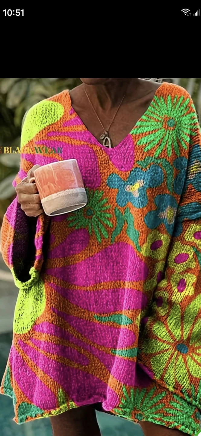 Women's Floral V-Neck Sweater