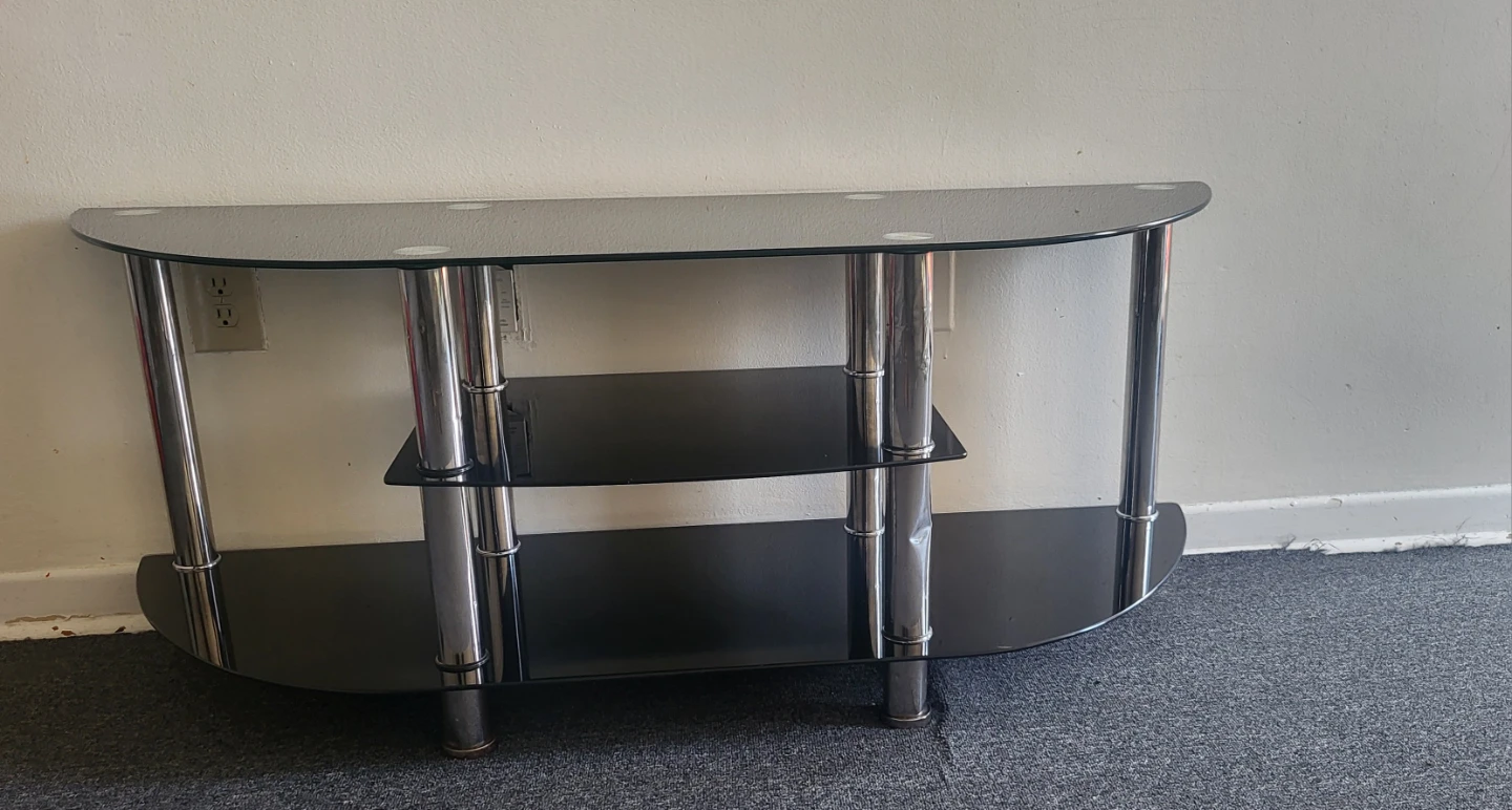 Black Glass 3-Tier TV Stand with Chrome Legs