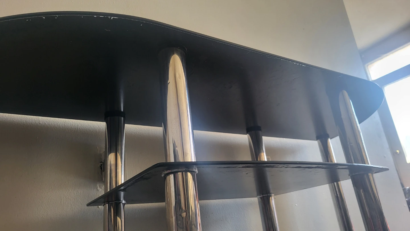 Black Glass 3-Tier TV Stand with Chrome Legs - photo 2