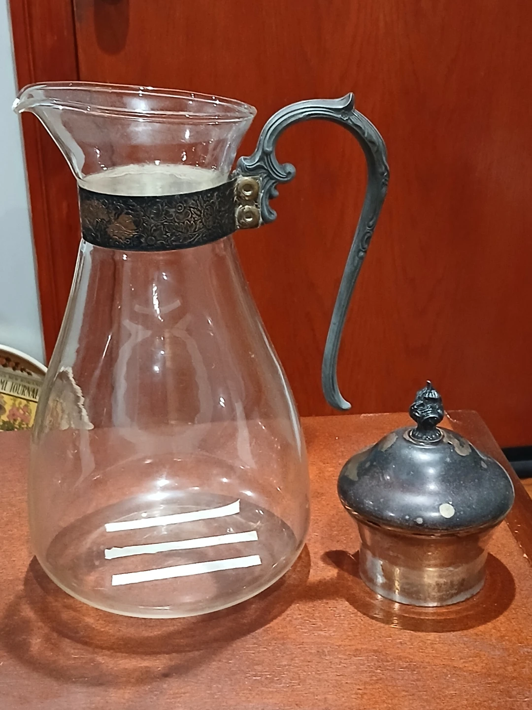 Vintage Glass Pitcher with Metal Handle and Lid - photo 2