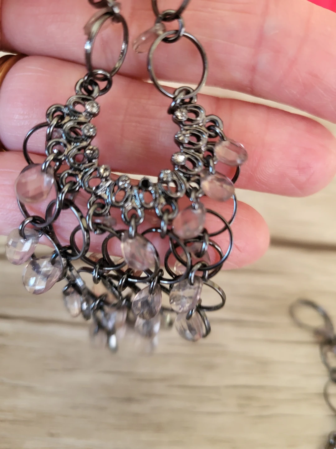 Dangle Earrings with Clear Beads and Chain Accents - photo 2