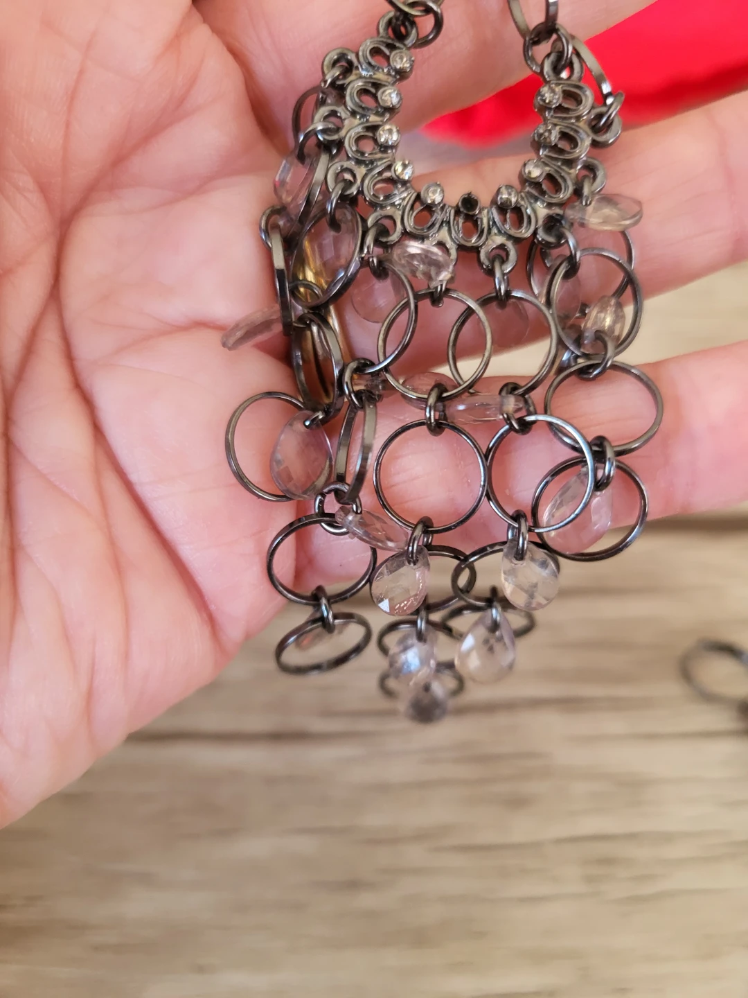 Dangle Earrings with Clear Beads and Chain Accents - photo 3