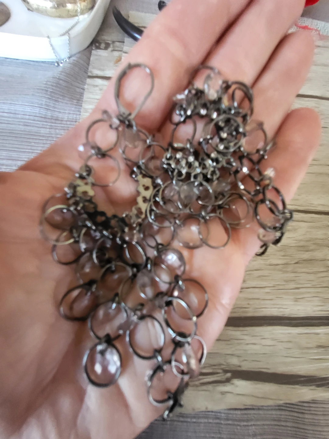 Dangle Earrings with Clear Beads and Chain Accents - photo 4