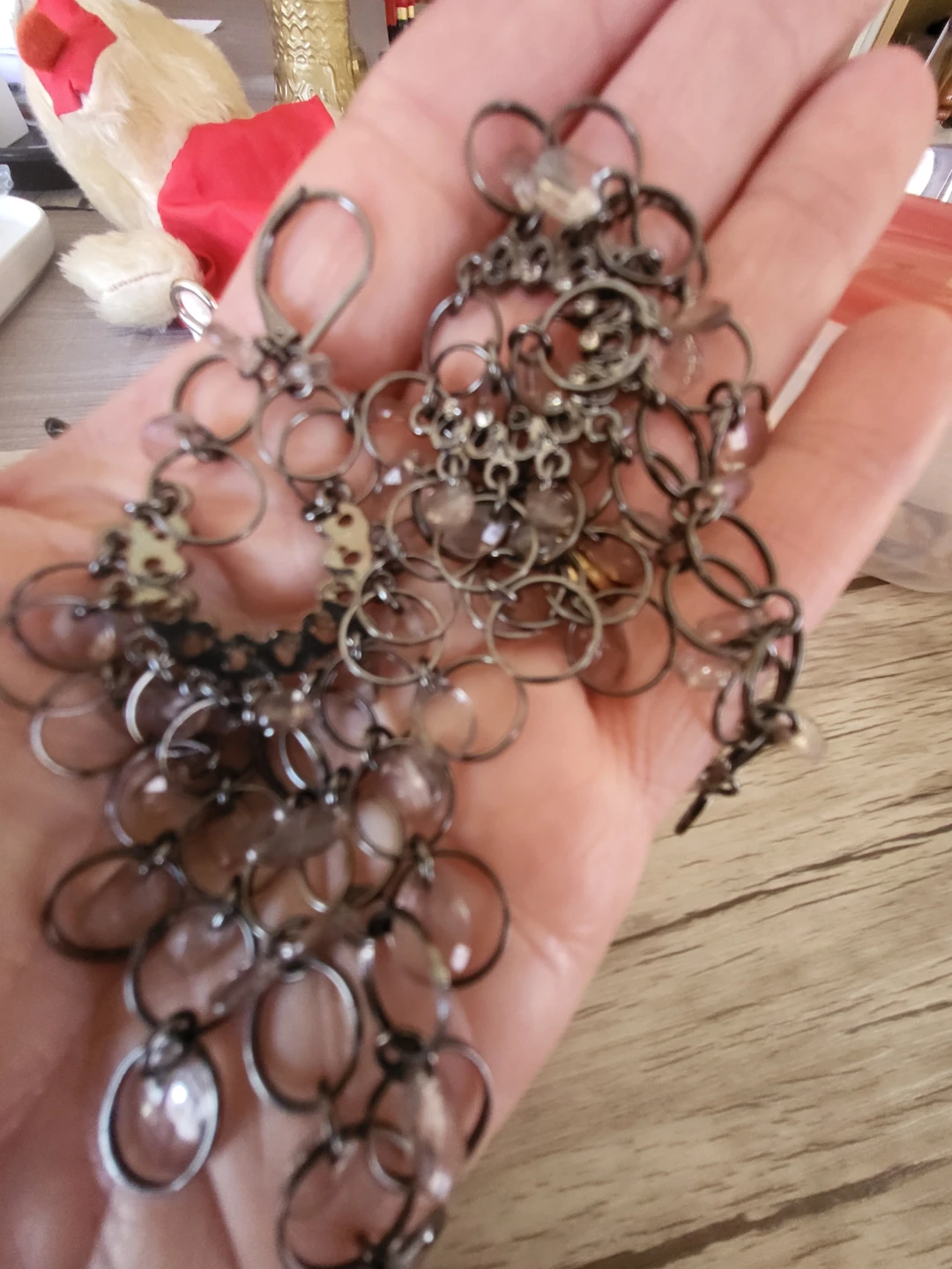 Dangle Earrings with Clear Beads and Chain Accents - photo 5