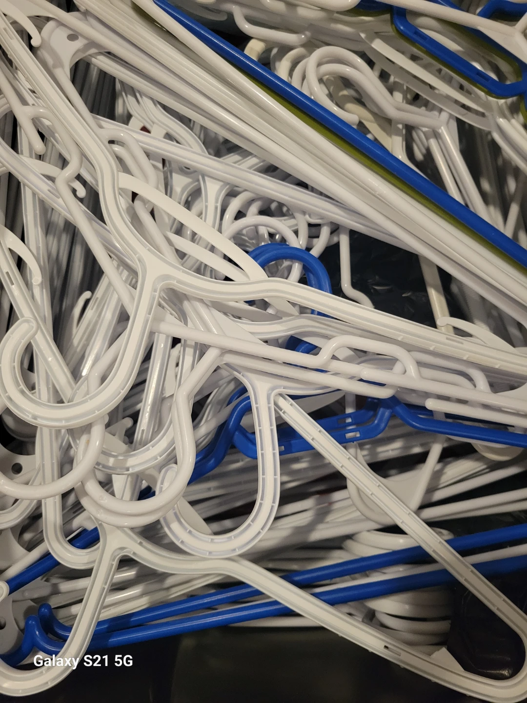 Lot of 50+ White and Blue Plastic Clothes Hangers