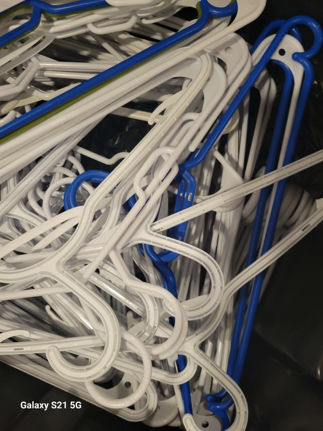 Lot of 50+ White and Blue Plastic Clothes Hangers - photo 2