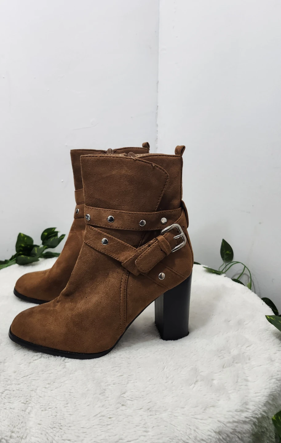 Brown Suede Ankle Boots with Buckle Detail - photo 3