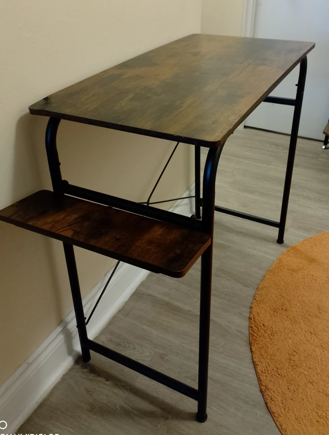 Rustic Wood Grain Desk with Black Metal Frame - photo 2