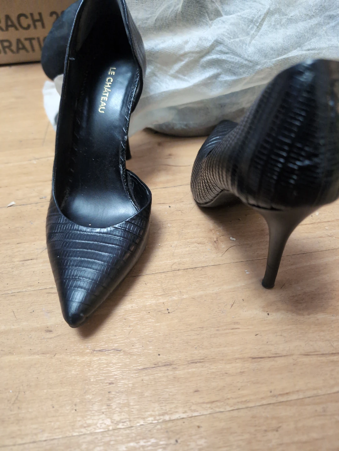 Le Château Black Snake Print Heels size 7½