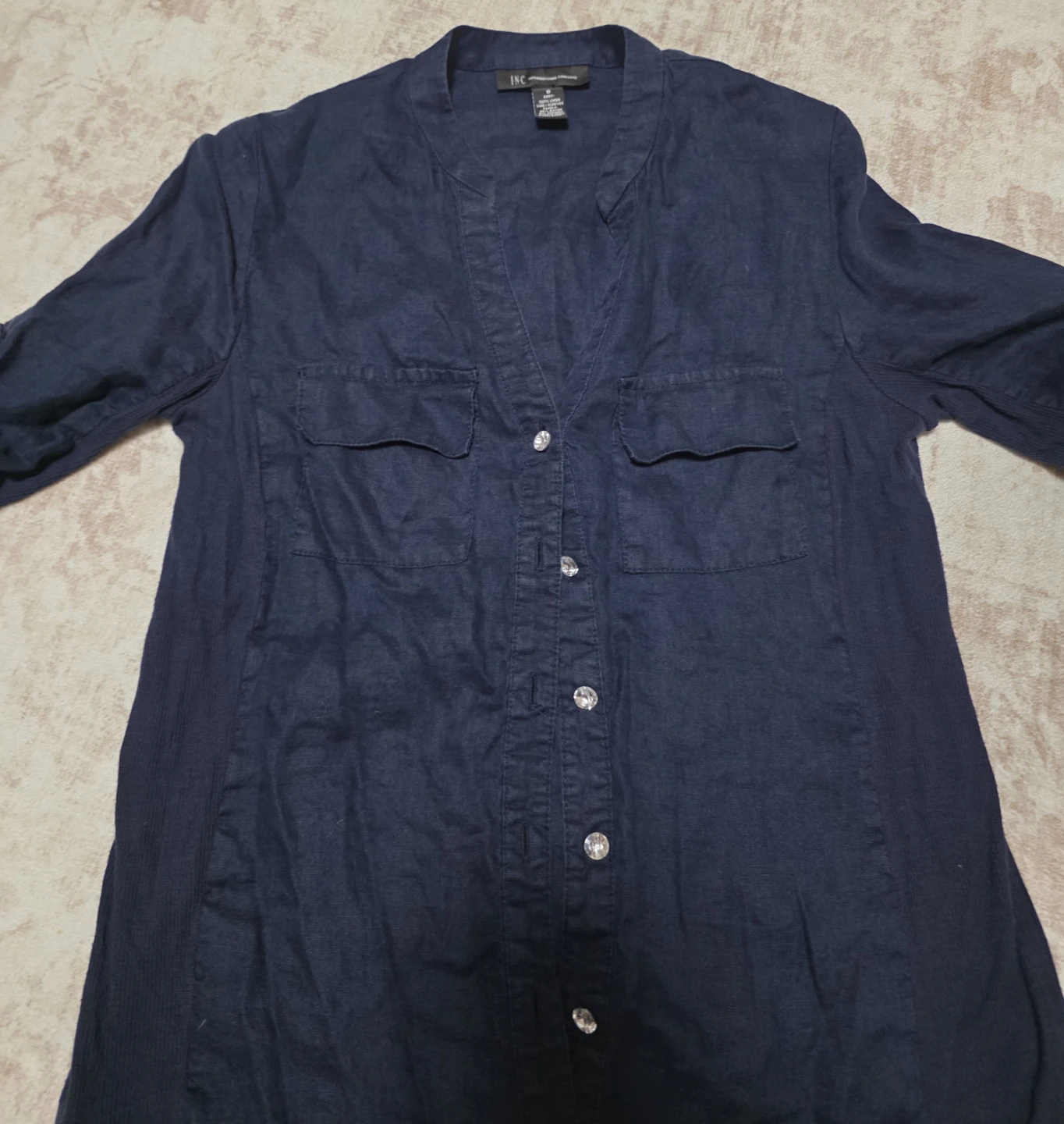INC International Concepts Navy Blue Button-Up Shirt