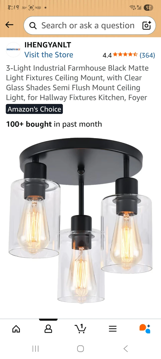 3-Light Industrial Semi Flush Mount Ceiling Light Fixture