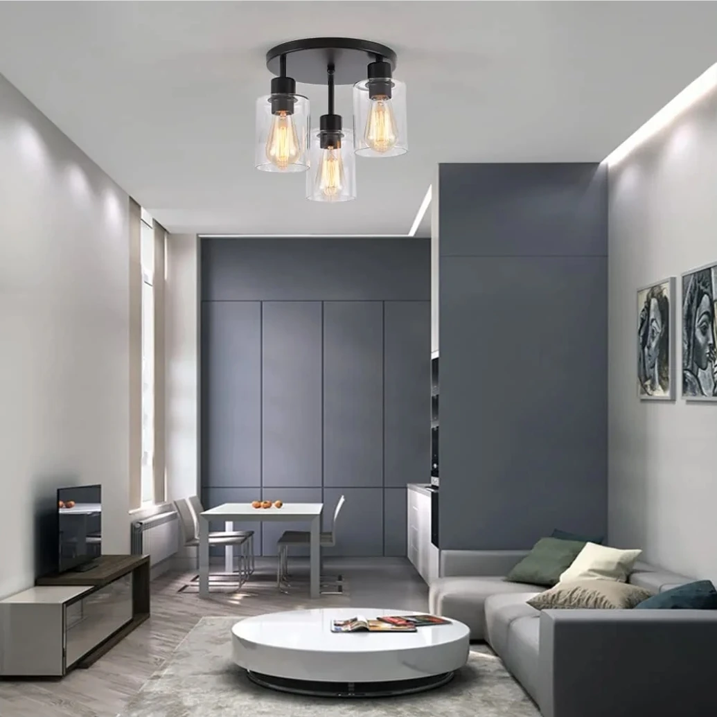3-Light Industrial Semi Flush Mount Ceiling Light Fixture - photo 3