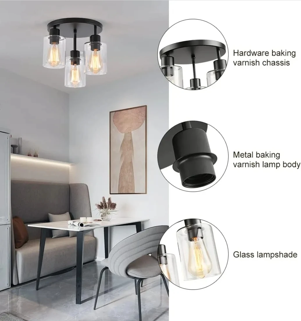 3-Light Industrial Semi Flush Mount Ceiling Light Fixture - photo 5