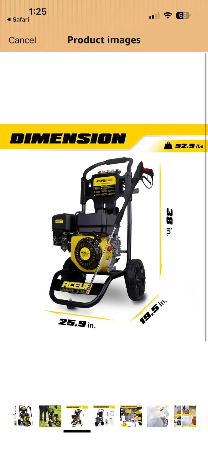 AceuP High Pressure Washer 25.9" L x 19.5" W x 38" H