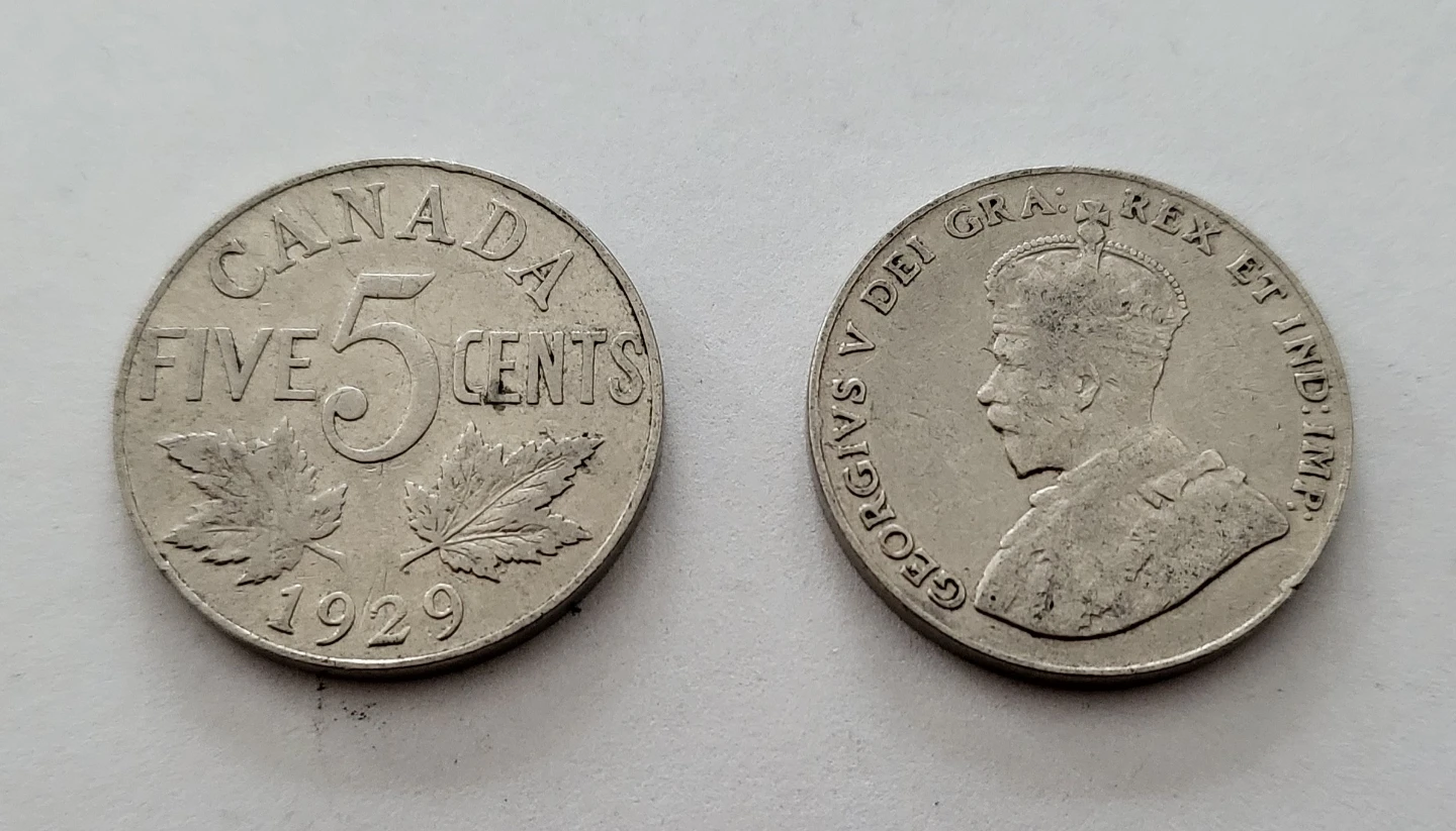 1929 Canada 5 Cent Nickel Coin