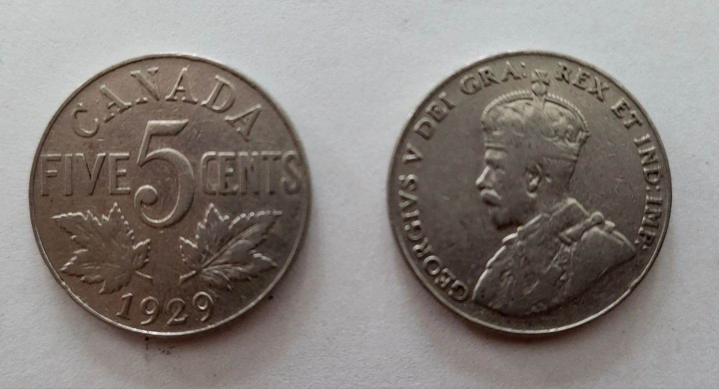 1929 Canada 5 Cent Nickel Coin - photo 2
