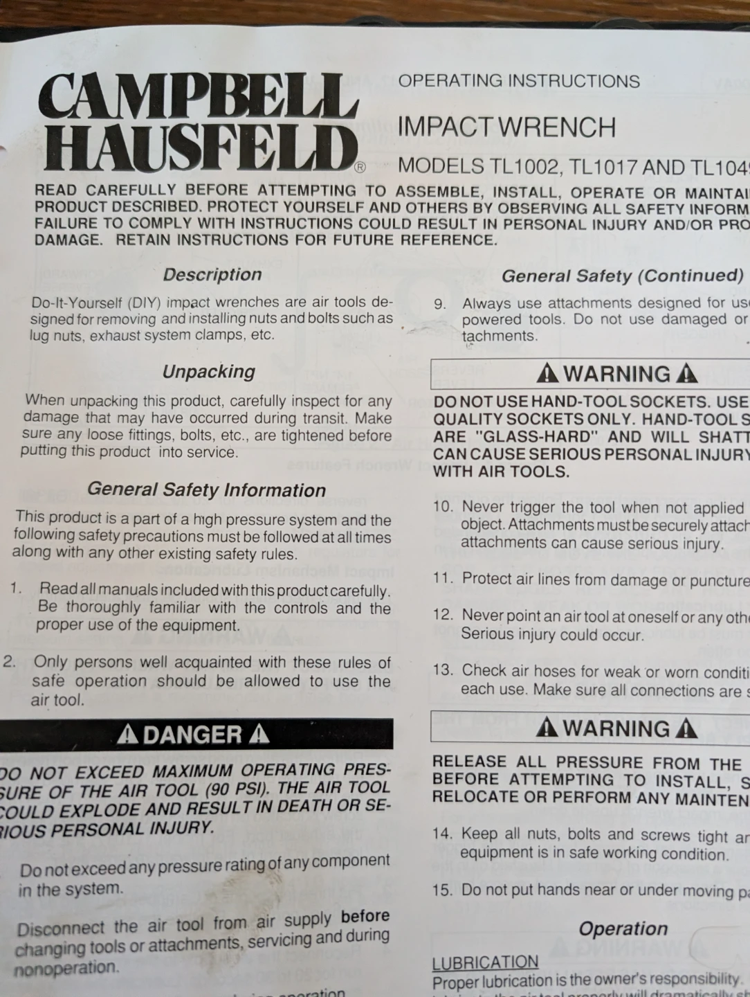 Campbell Hausfeld Air Impact Wrench Set TL1002 - photo 2