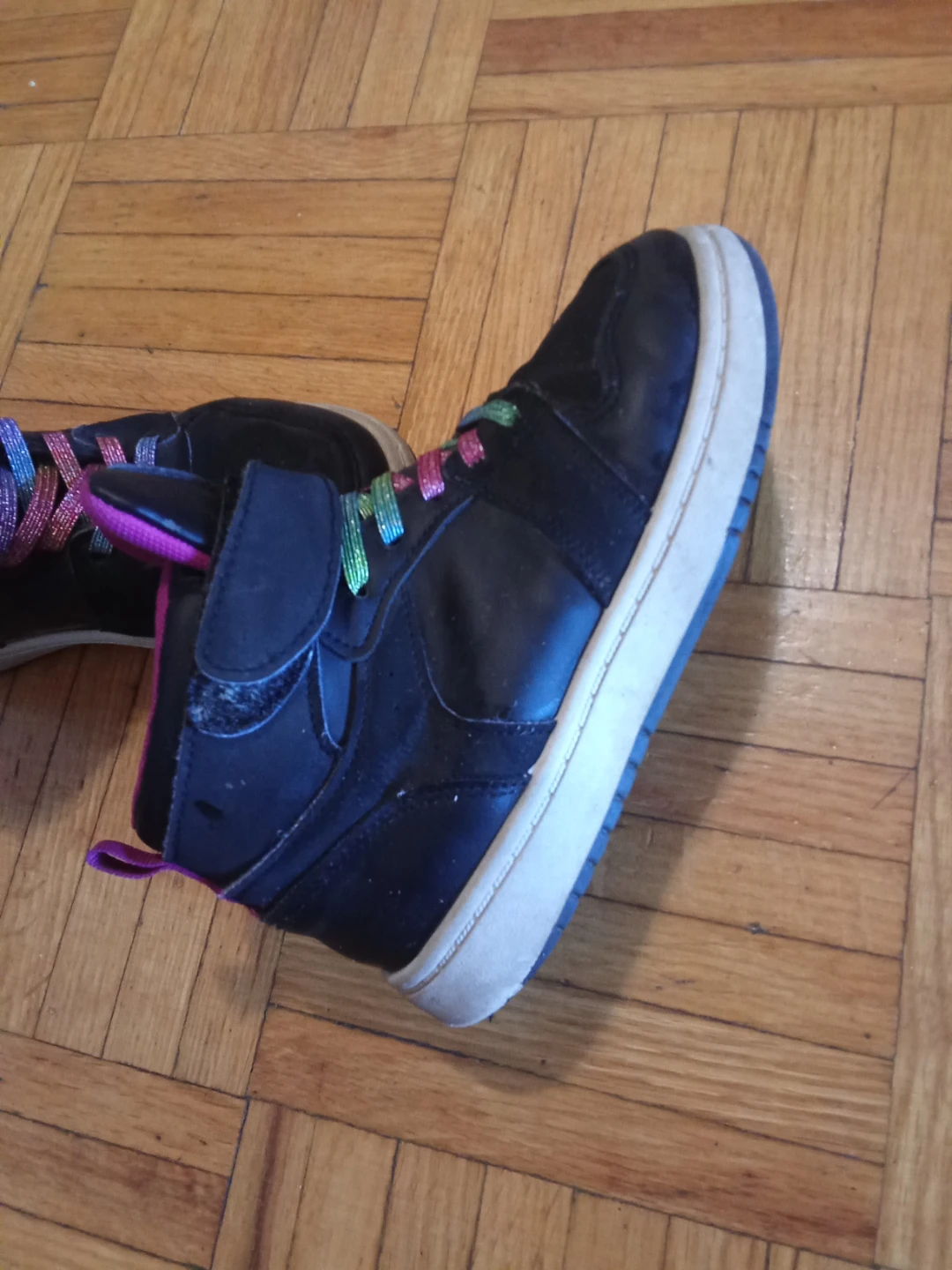 Black High-Top Sneakers with Rainbow Glitter Laces - photo 2