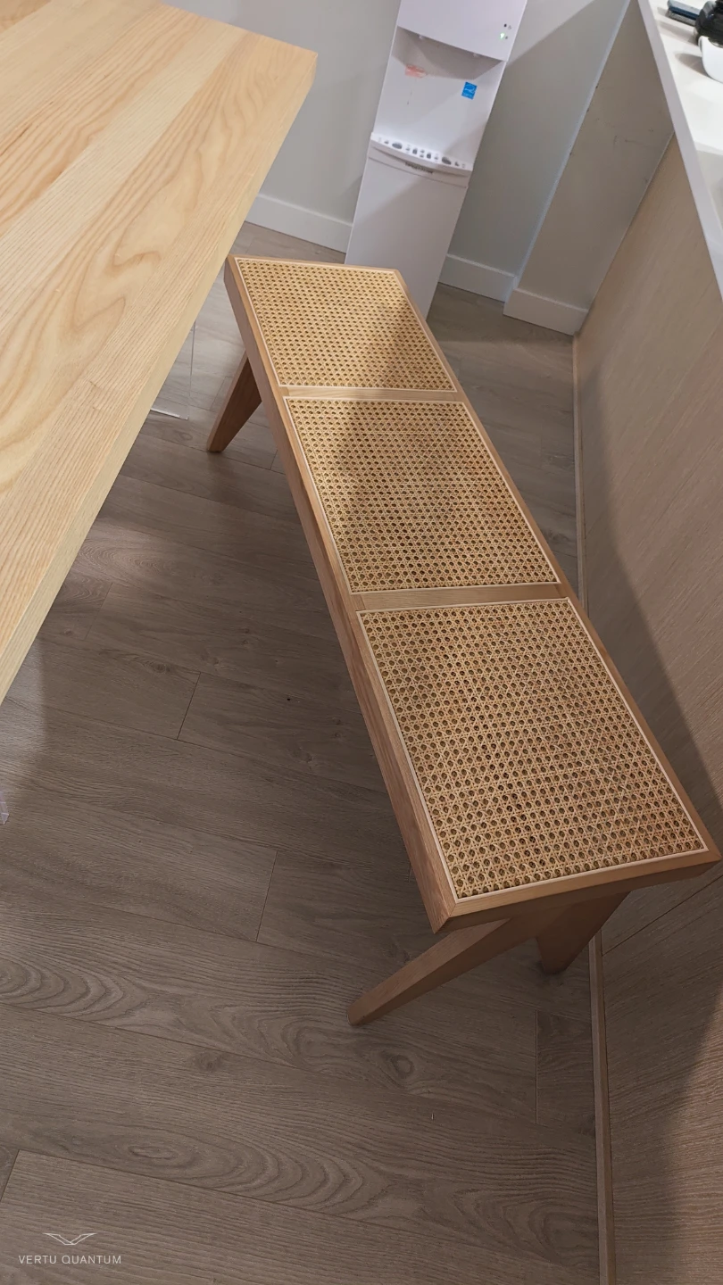 Light Wood Dining Table Set with Cane Chairs and Bench - photo 4