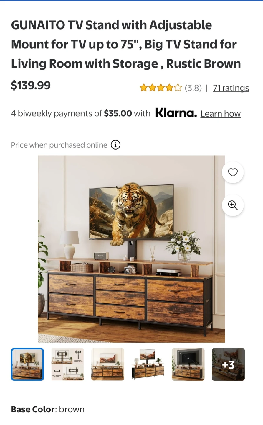 TV Stand with Adjustable Mount - Rustic Brown
