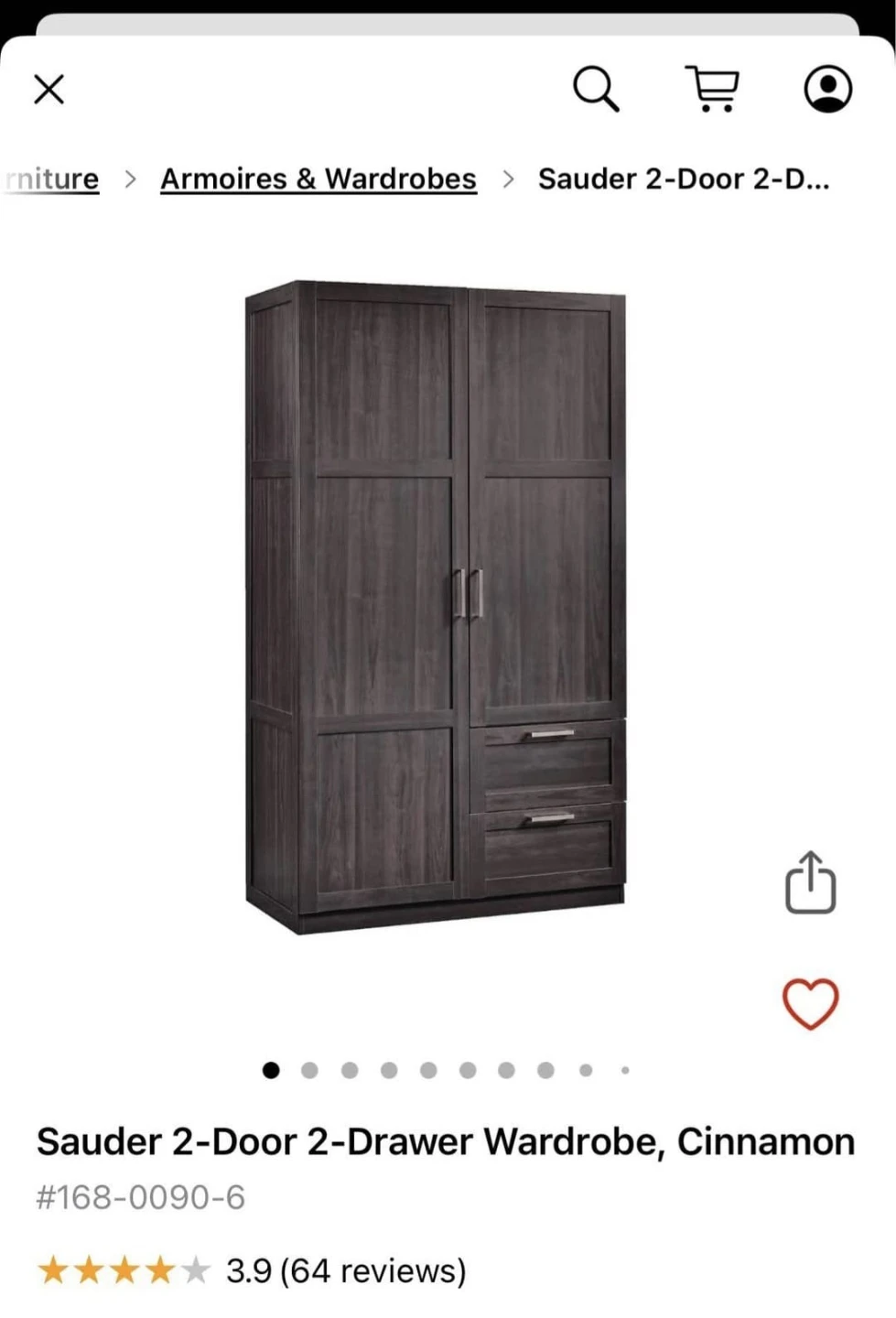 2-Door 2-Drawer Wardrobe, Coffee - photo 2