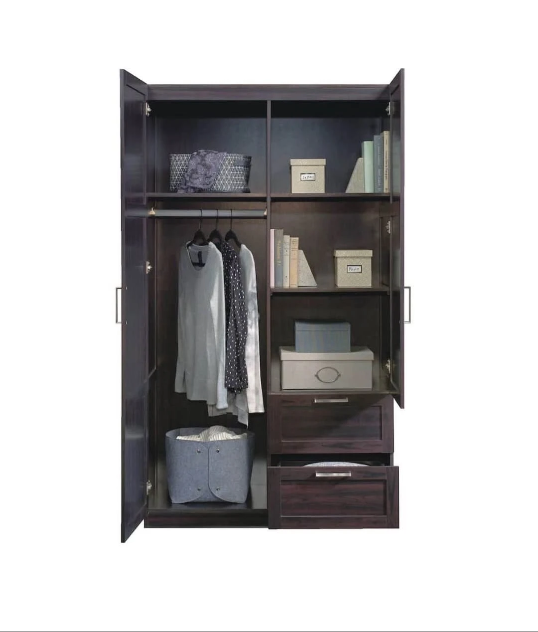 2-Door 2-Drawer Wardrobe, Coffee - photo 3