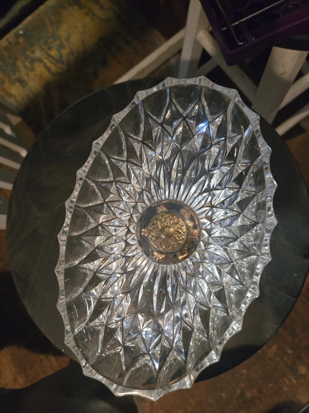 Crystal Fruit Bowl with Ornate Gold Base