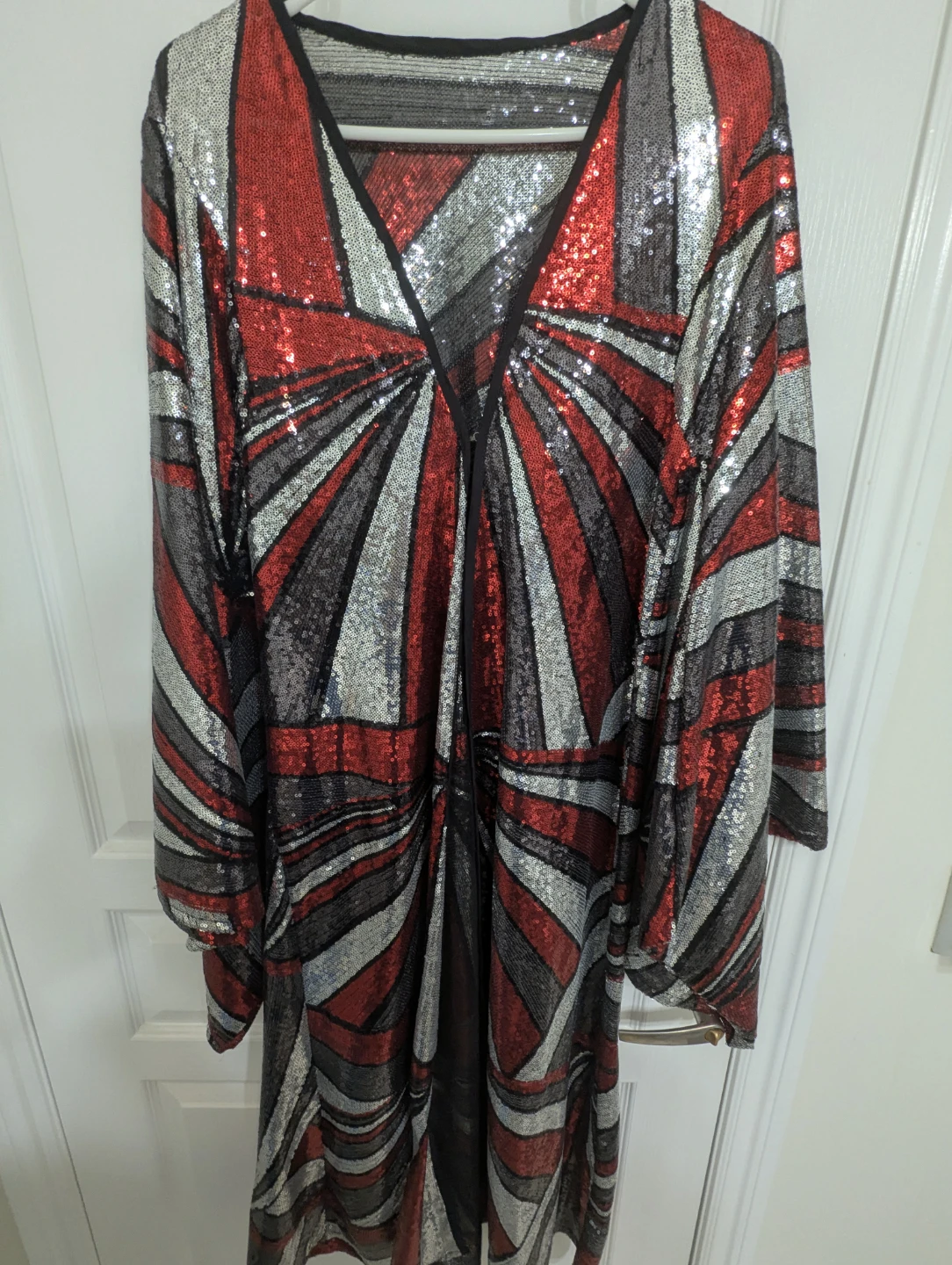 Sparkly Red, Silver, and Black Sequin Kimono