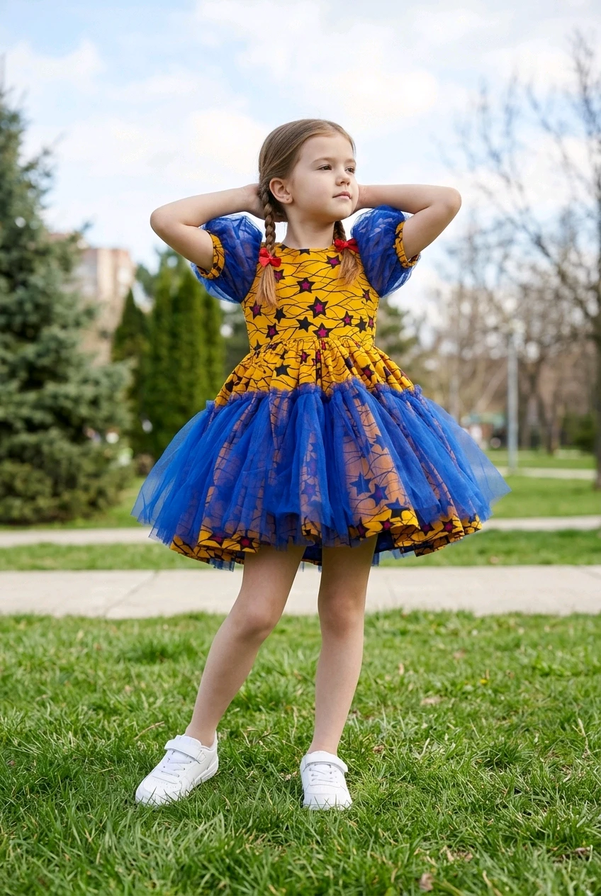 Girls' Star Print Tulle Dress