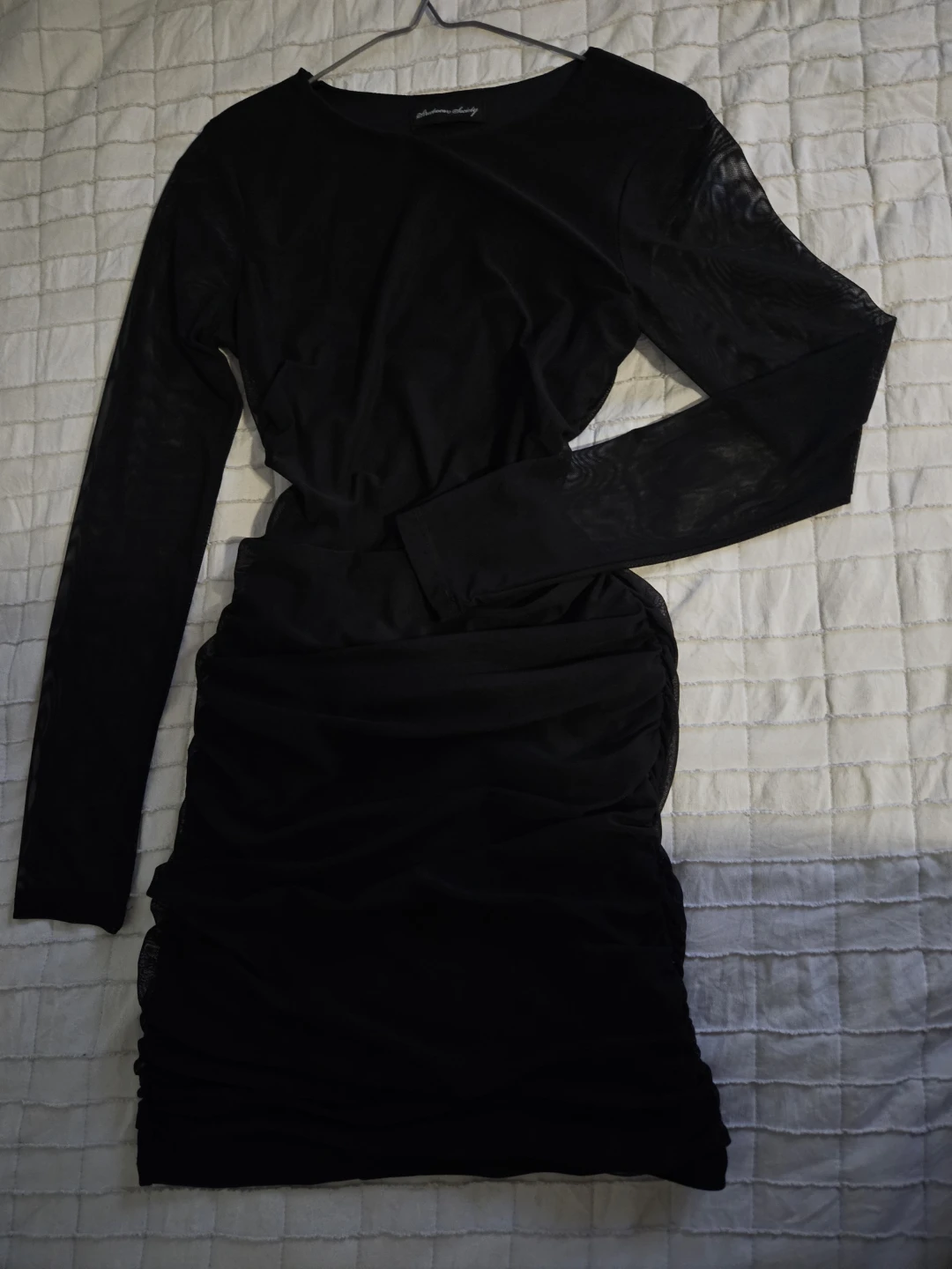 Streetwear Society Black Mesh Ruched Mini Dress