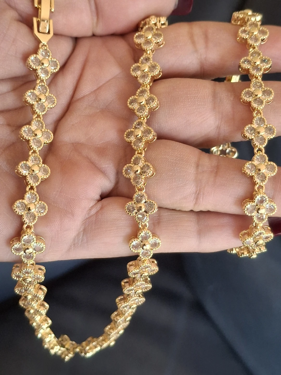 Gold Clover Bracelet with Crystals - photo 2
