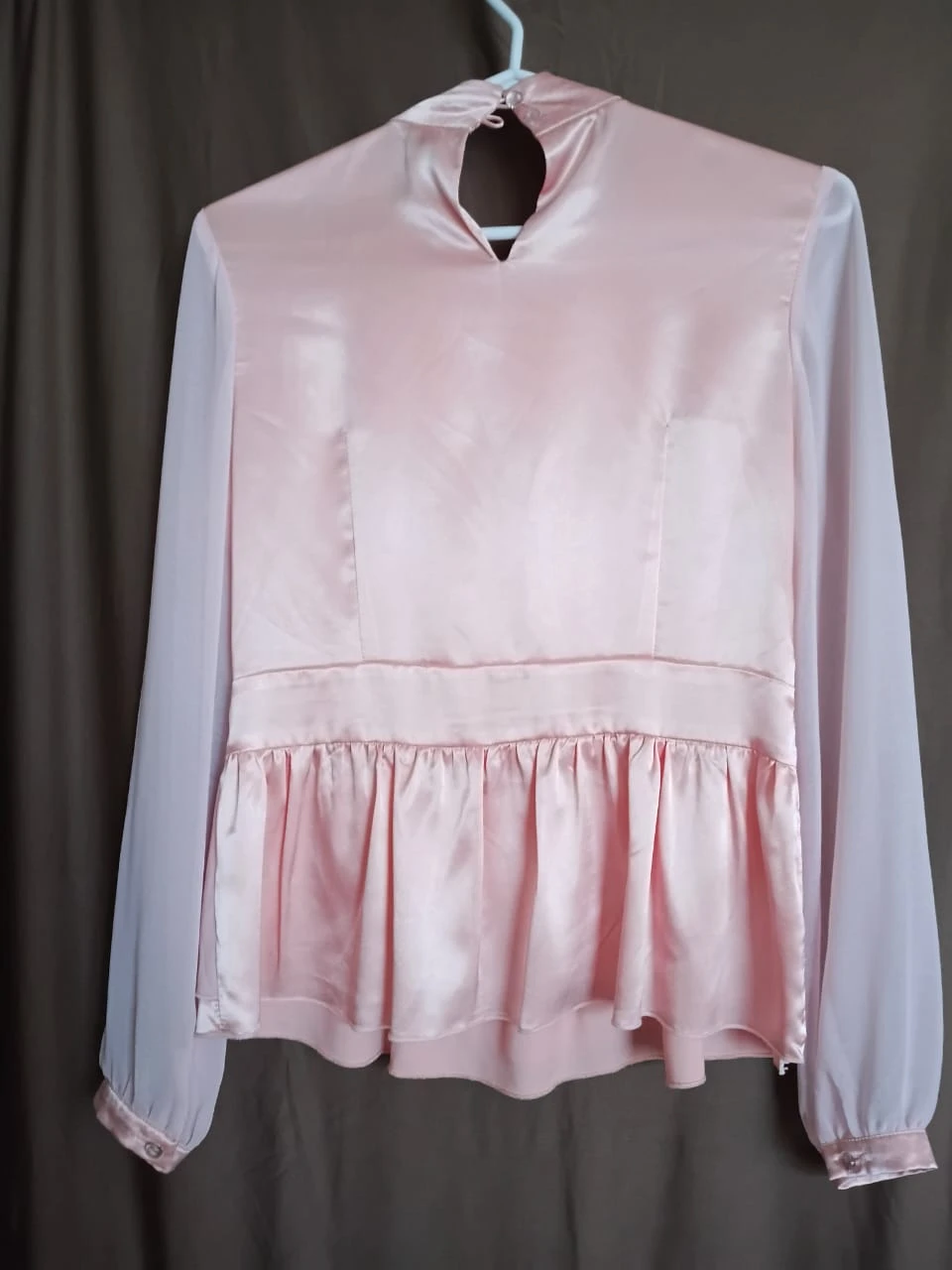 Pink Satin Peplum Blouse with Bow Detail - photo 2