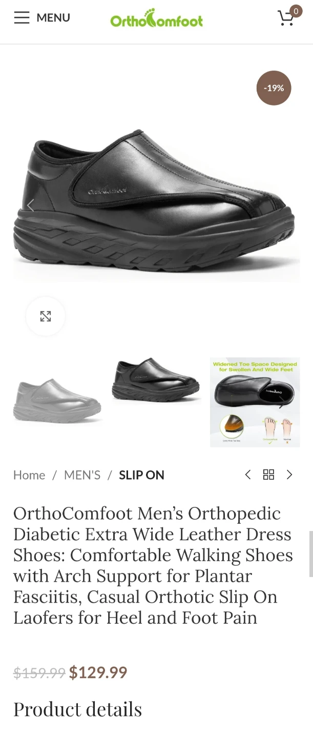 BNIB OrthoComfort Men's Diabetic Leather Slip-On Shoes - photo 3