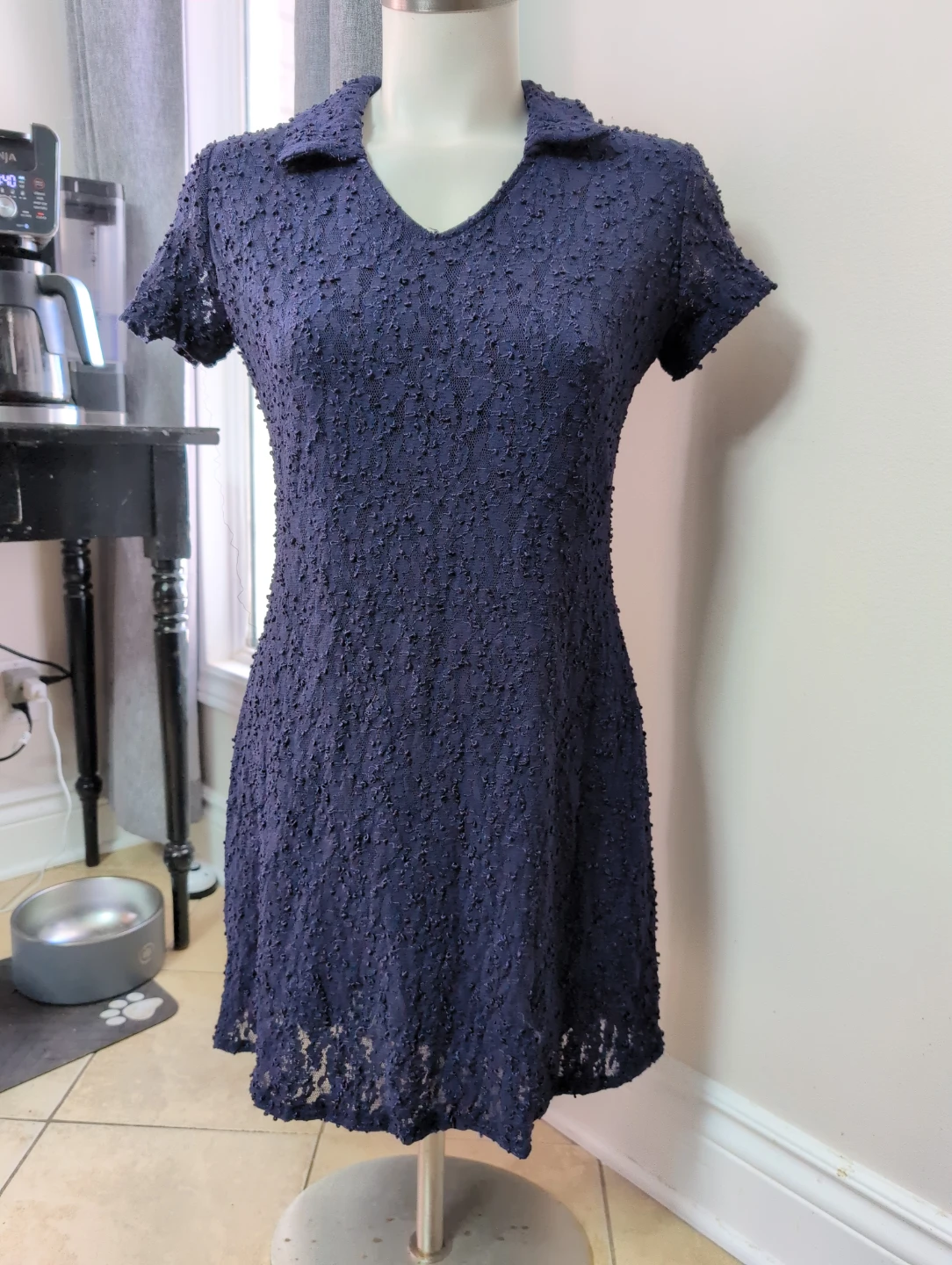 Pariscope Navy Blue Textured Short Sleeve Dress - M/M