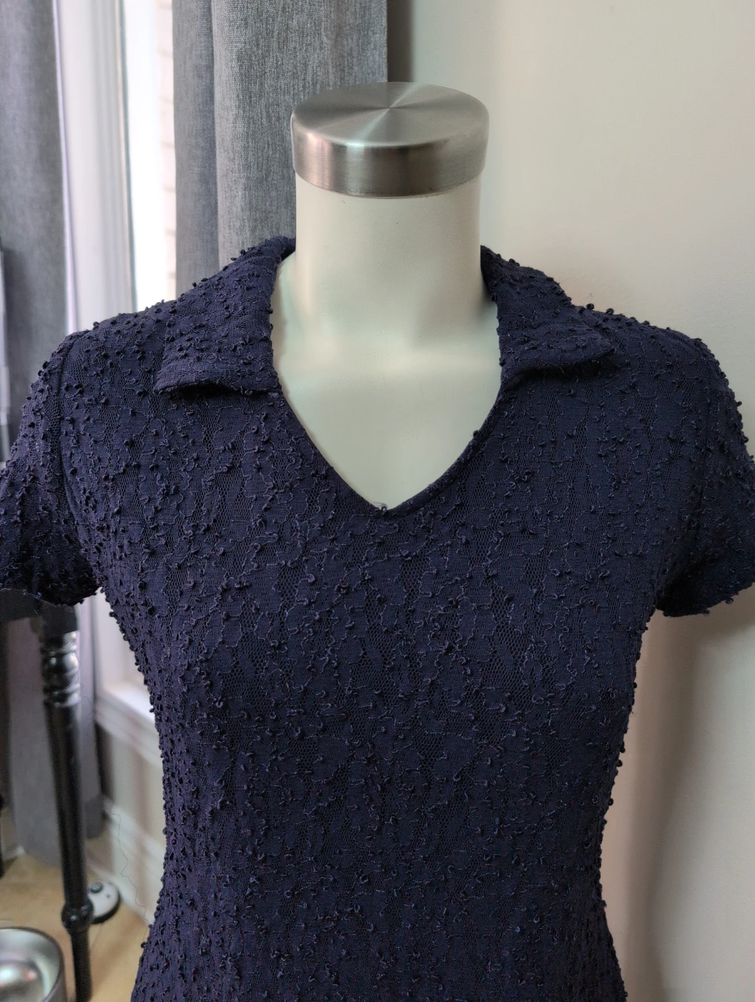 Pariscope Navy Blue Textured Short Sleeve Dress - M/M - photo 2