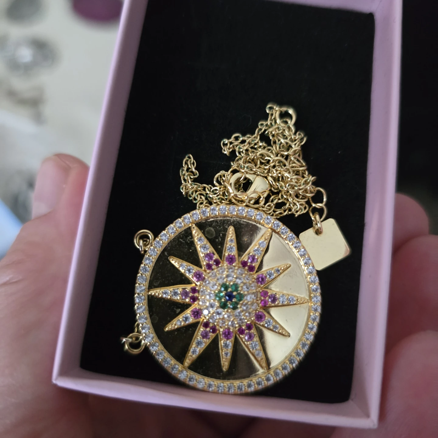 Gold Tone Necklace with Pave Crystal Star Pendant