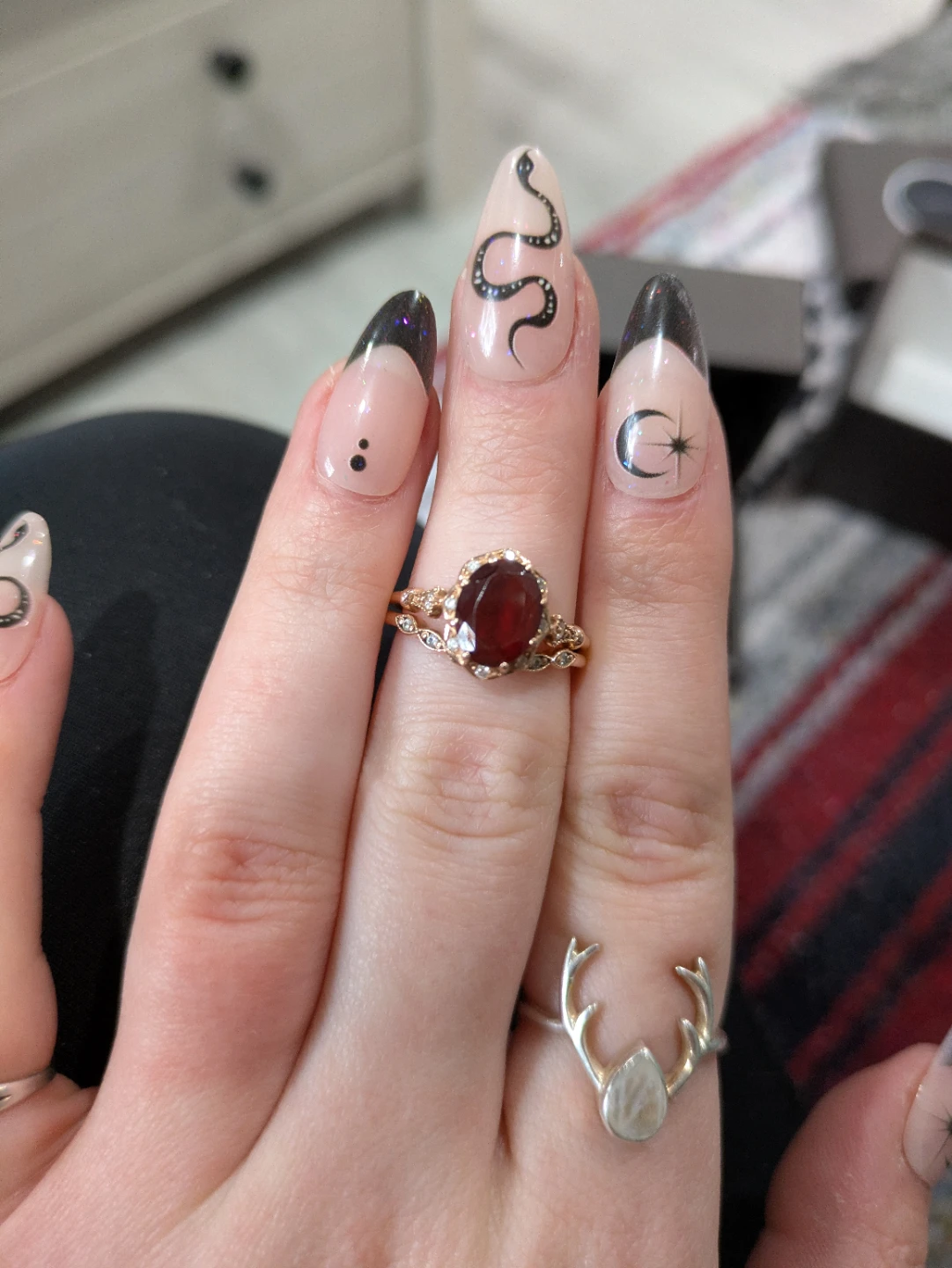 OscarGama Jewelry Natural Garnet Engagement Ring Set