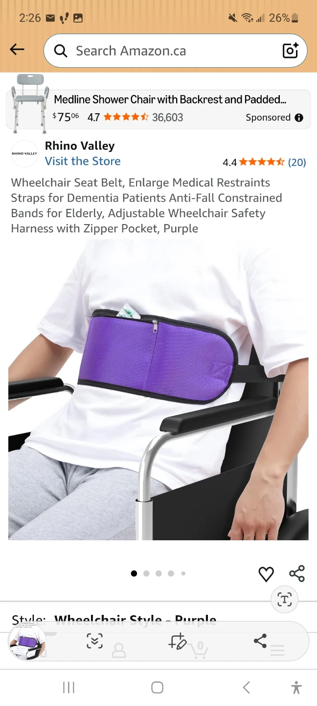 Wheelchair Safety Harness with Zipper Pocket