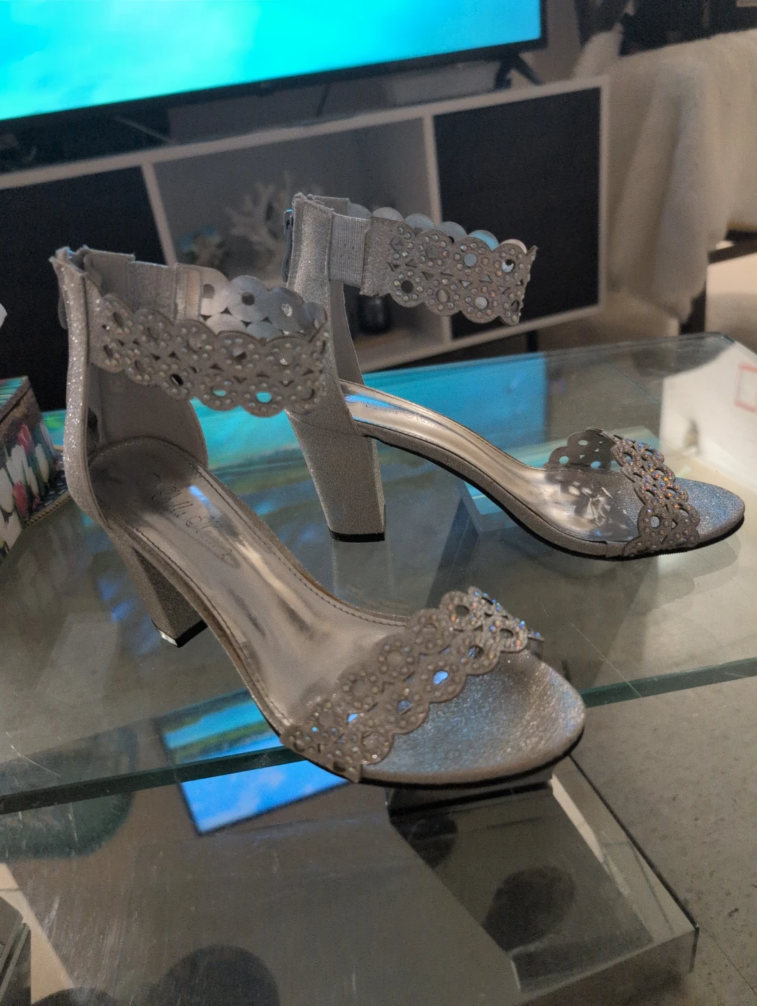 Bella Hanna Silver Glitter Heels with Rhinestones - photo 3